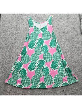 Lolly Wolly Doodle Pink Green Pineapple Print Sleeveless A-Line Dress XL